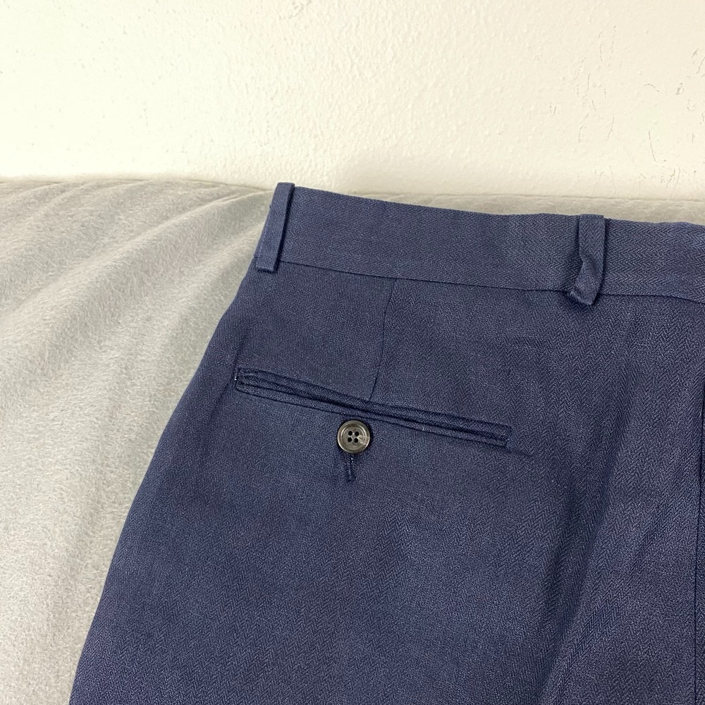 Vtg Polo University Ralph Lauren Mens 33x32 Blue Herringbone Linen Trousers - Picture 10 of 16